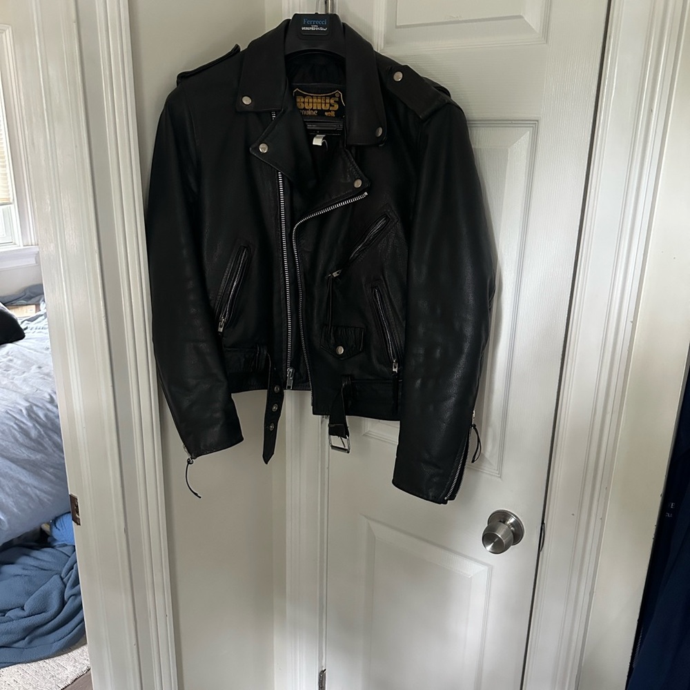 Sleek Black Leather Biker Jacket Genuine Leather